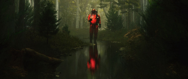 Man red suit forest outdoors free wallpaper - medium preview image