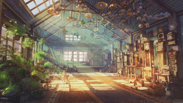 Plants staircase skylight magicrealism urban free wallpaper - medium preview image