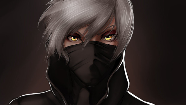 Black mask yellow eyes silver free wallpaper - medium preview image