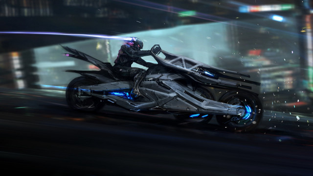 Futuristic motorcycle neon city cyberpunk free wallpaper - medium preview image