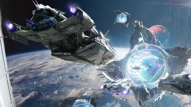 Space station earth ship fantasy free wallpaper - medium preview image