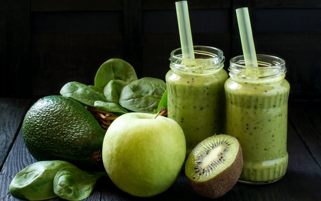 Green smoothie fruit vegetables table free wallpaper - medium preview image