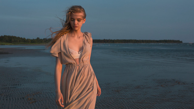 Woman beach dress ocean dusk free wallpaper - medium preview image