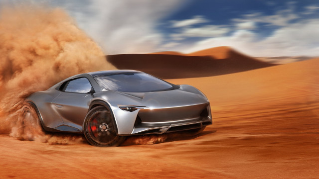 Silver car desert sand blowing free wallpaper - medium preview image