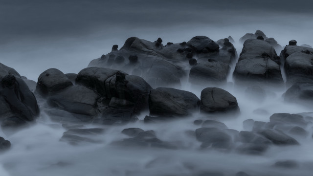Black white rocks bird fog free wallpaper - medium preview image