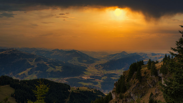 Sunset mountain range forest cloud free wallpaper - medium preview image