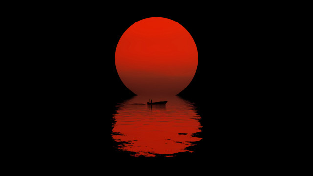 Boat sunset red moon reflection free wallpaper - medium preview image