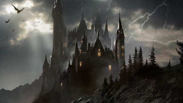 Castle lights lightning bats fantasy free wallpaper - medium preview image