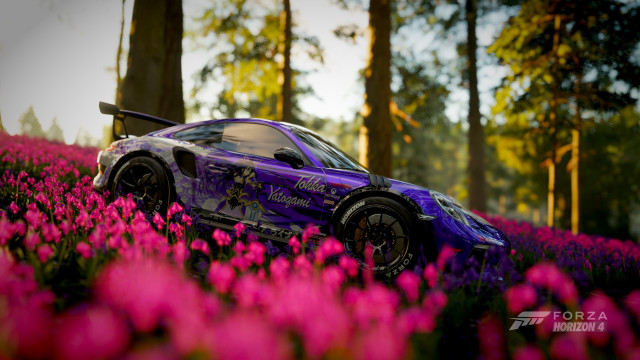 Purple car flower field forest free wallpaper - medium preview image