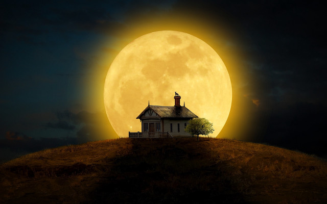 House hill fullmoon clouds architecture free wallpaper - medium preview image