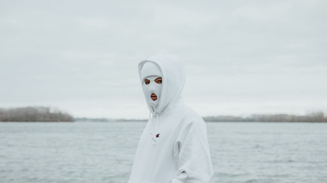 White hoodie water mask beach free wallpaper - medium preview image