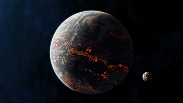 Red planet with moon and free wallpaper - medium preview image