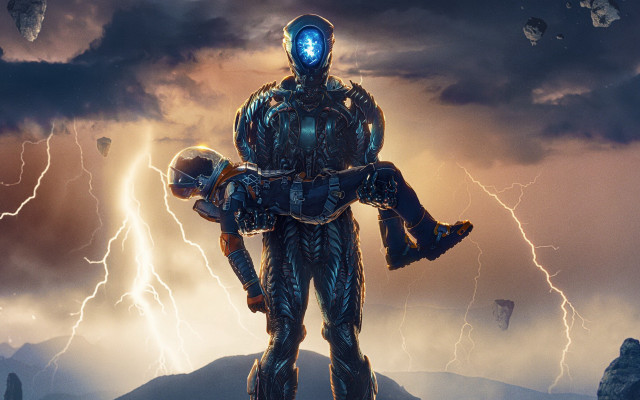 Robot lightning mountain helmet smoke free wallpaper - medium preview image
