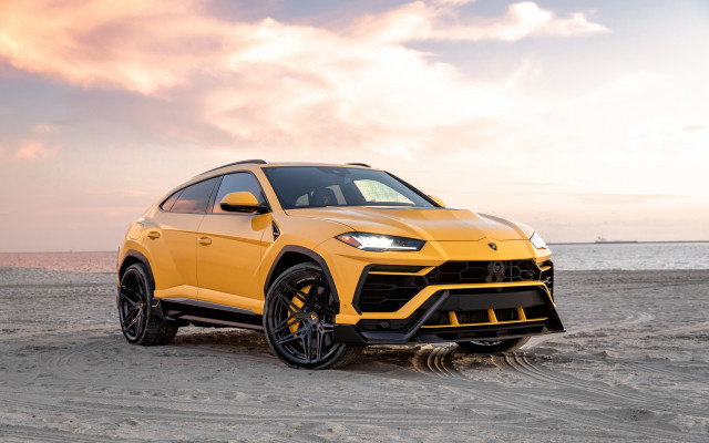 Yellow lamb suv beach sunset free wallpaper - medium preview image