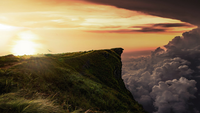 Hill sunset clouds nature mountain free wallpaper for desktop - medium preview image