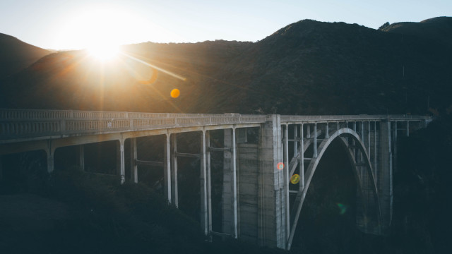 Bridge mountain sunset lens flare free wallpaper - medium preview image