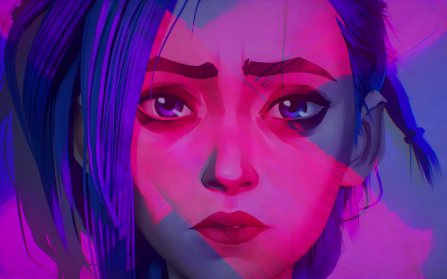 Purple haired woman pink blue free wallpaper - medium preview image