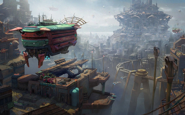 Futuristic city giant tower clock free wallpaper - medium preview image