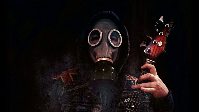 Man gasmask guitar postapocalyptic neoplasticism free wallpaper - medium preview image