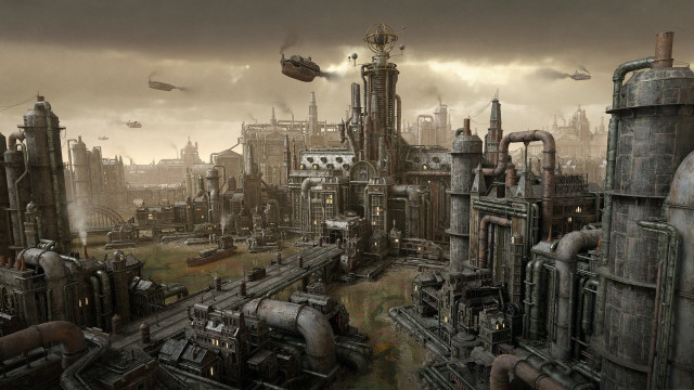 Futuristic industrial city plane afrofuturism free wallpaper - medium preview image