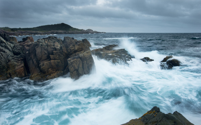 Rocky shore wave island cloudy free wallpaper - medium preview image