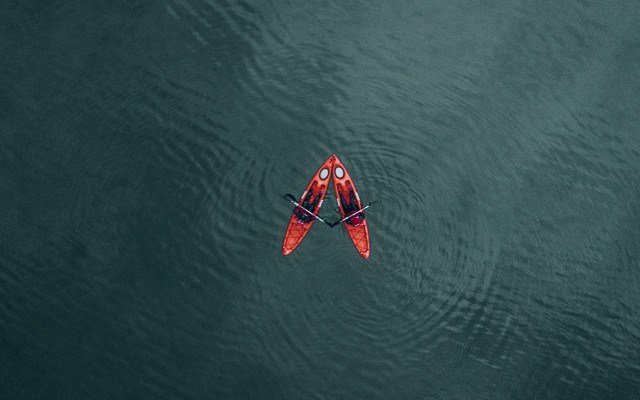 Red canoe lake forest tranquil free wallpaper - medium preview image