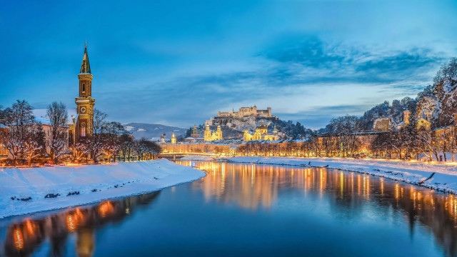 River church bridge snowy landscape free wallpaper - medium preview image