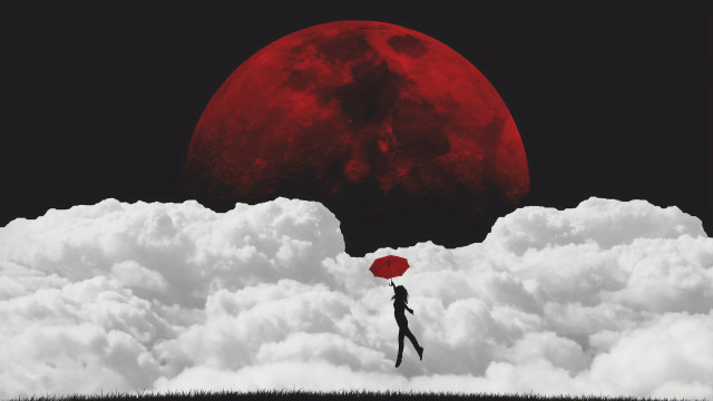 Red umbrella cloud hill moon free wallpaper - medium preview image
