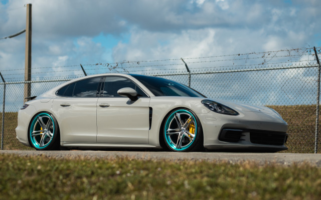 White porsche panamera fence clouds free wallpaper - medium preview image