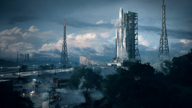 Rocket building cityscape clouds sunset free wallpaper - medium preview image