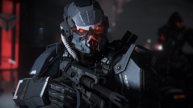 Robot gun helmet redlights damaged free wallpaper - medium preview image