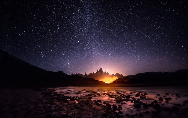 Night sky mountains lake rocks free wallpaper - medium preview image