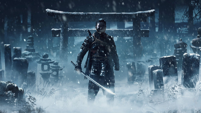 Snowy shrine man sword outdoors free wallpaper - medium preview image