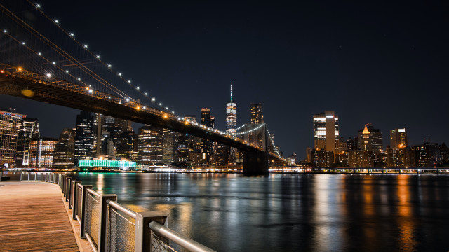 Bridge river cityscape night lights free wallpaper - medium preview image