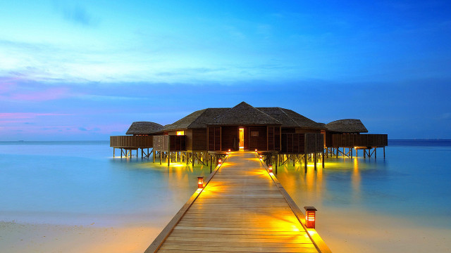 Dock wooden house water night #2 free wallpaper - medium preview image