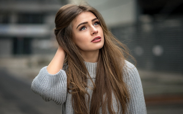 Woman long hair bokeh portrait free wallpaper - medium preview image