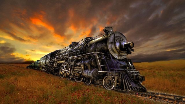 Train rural countryside cloudy sky free wallpaper - medium preview image