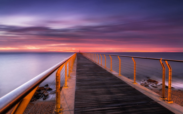 Wooden walkway ocean sunset purple free wallpaper - medium preview image