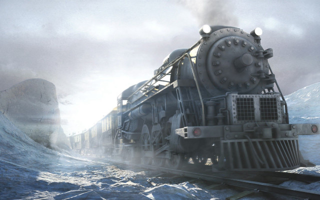 Snowy train mountain snowman matte free wallpaper - medium preview image