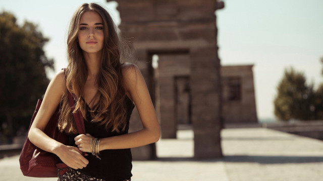 Woman black dress red purse free wallpaper - medium preview image
