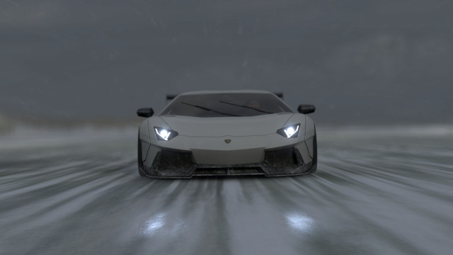 White sports car snowy road free wallpaper - medium preview image