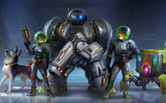 Space suits dog robot gun free wallpaper - medium preview image