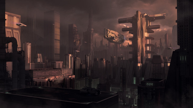Futuristic city clock night afrofuturism free wallpaper - medium preview image