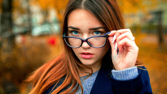 Woman glasses blue shirt park free wallpaper - medium preview image