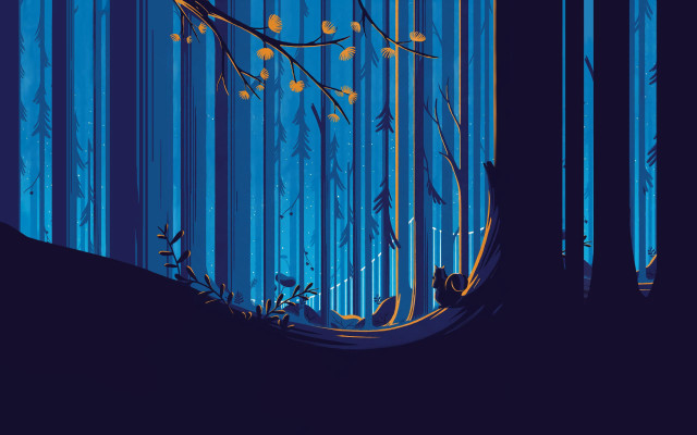 Tree light bird forest night free wallpaper - medium preview image