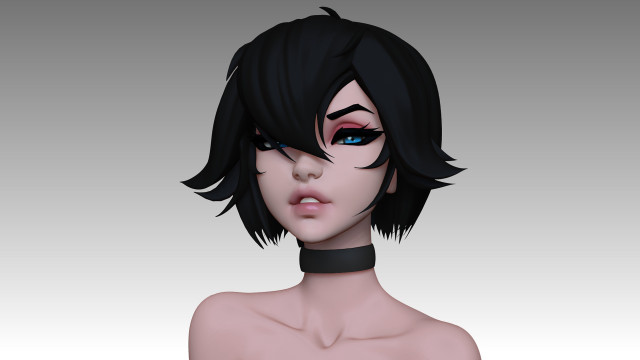 Woman blackhair blueeyes choker sculpture free wallpaper - medium preview image