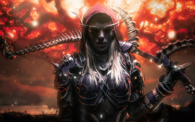 Fire demon woman flaming sword free wallpaper - medium preview image