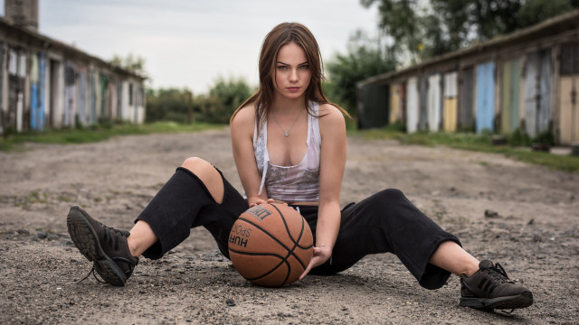 Woman sitting basketball portrait sportswear free wallpaper - medium preview image