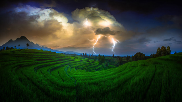Stormy mountain green field lightning free wallpaper - medium preview image
