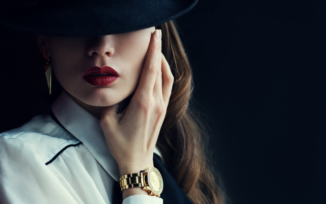 Woman hat watch striped shirt free wallpaper - medium preview image